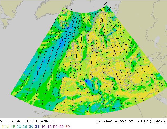 Wind 10 m UK-Global wo 08.05.2024 00 UTC