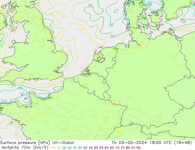 Eşrüzgar Hızları (km/sa) UK-Global Per 09.05.2024 18 UTC
