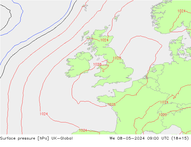 pressão do solo UK-Global Qua 08.05.2024 09 UTC