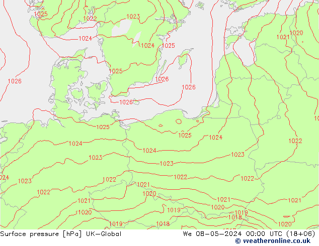Atmosférický tlak UK-Global St 08.05.2024 00 UTC