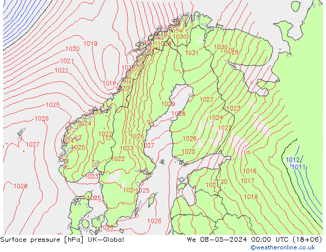 Surface pressure UK-Global We 08.05.2024 00 UTC