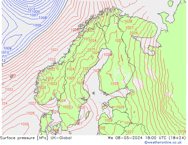 Surface pressure UK-Global We 08.05.2024 18 UTC