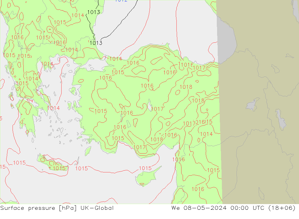 Presión superficial UK-Global mié 08.05.2024 00 UTC