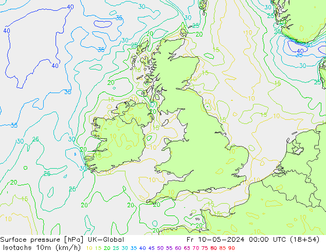 Isotachs (kph) UK-Global Fr 10.05.2024 00 UTC