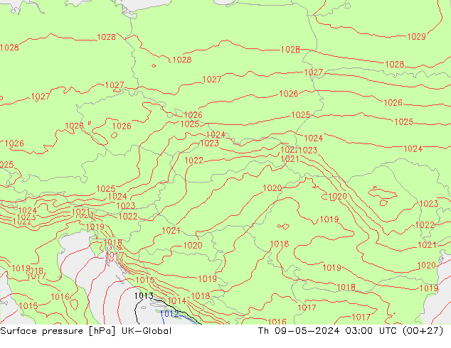 Atmosférický tlak UK-Global Čt 09.05.2024 03 UTC