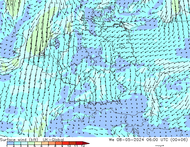 Bodenwind (bft) UK-Global Mi 08.05.2024 06 UTC