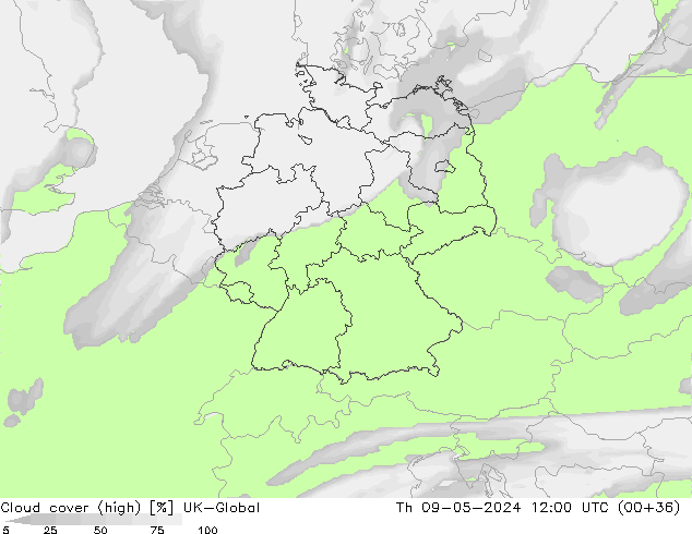 Nubes altas UK-Global jue 09.05.2024 12 UTC