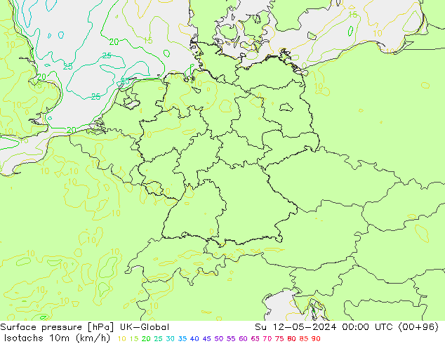 Isotachen (km/h) UK-Global zo 12.05.2024 00 UTC