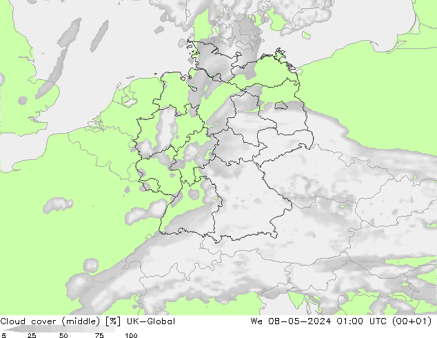 Nuages (moyen) UK-Global mer 08.05.2024 01 UTC