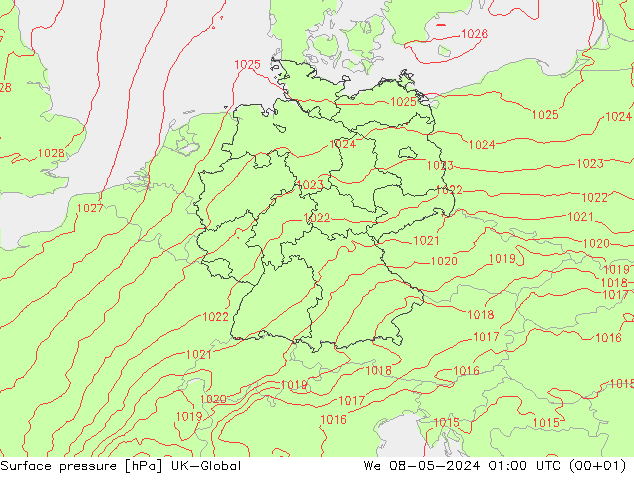 地面气压 UK-Global 星期三 08.05.2024 01 UTC