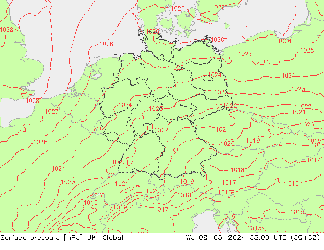地面气压 UK-Global 星期三 08.05.2024 03 UTC