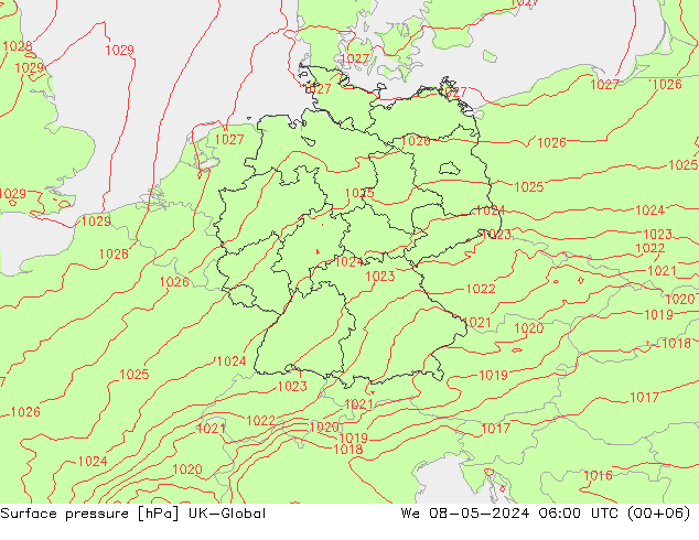 地面气压 UK-Global 星期三 08.05.2024 06 UTC
