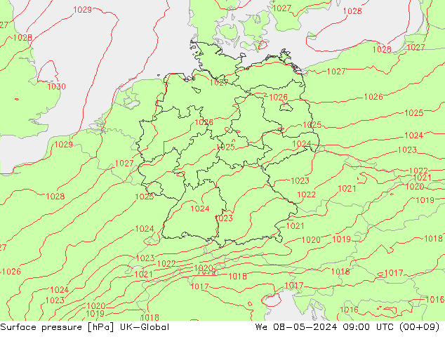 Surface pressure UK-Global We 08.05.2024 09 UTC