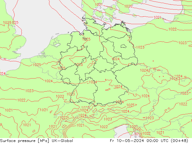 Atmosférický tlak UK-Global Pá 10.05.2024 00 UTC