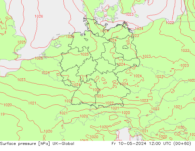 Atmosférický tlak UK-Global Pá 10.05.2024 12 UTC