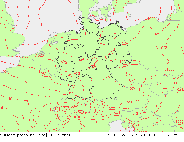 Atmosférický tlak UK-Global Pá 10.05.2024 21 UTC