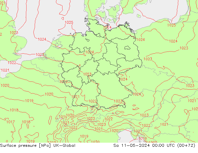 Pressione al suolo UK-Global sab 11.05.2024 00 UTC