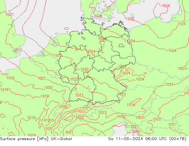 Surface pressure UK-Global Sa 11.05.2024 06 UTC