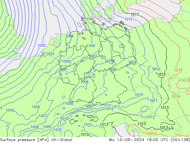 pressão do solo UK-Global Seg 13.05.2024 18 UTC