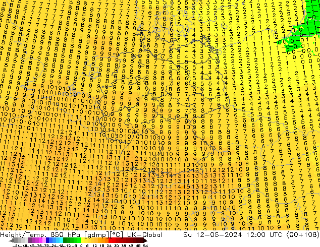 Height/Temp. 850 hPa UK-Global Su 12.05.2024 12 UTC