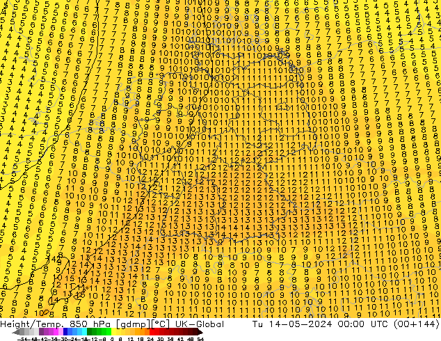 Height/Temp. 850 hPa UK-Global  14.05.2024 00 UTC