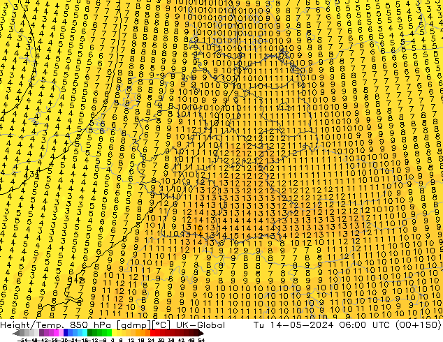 Géop./Temp. 850 hPa UK-Global mar 14.05.2024 06 UTC