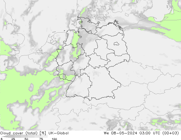 Nubes (total) UK-Global mié 08.05.2024 03 UTC