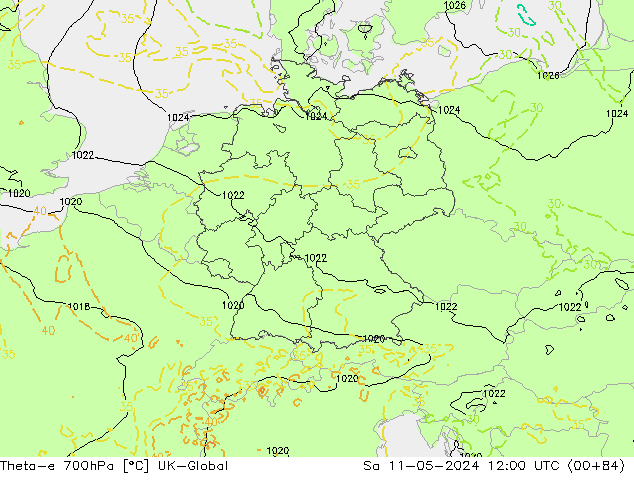 Theta-e 700гПа UK-Global сб 11.05.2024 12 UTC