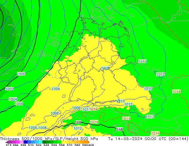 Thck 500-1000гПа UK-Global вт 14.05.2024 00 UTC