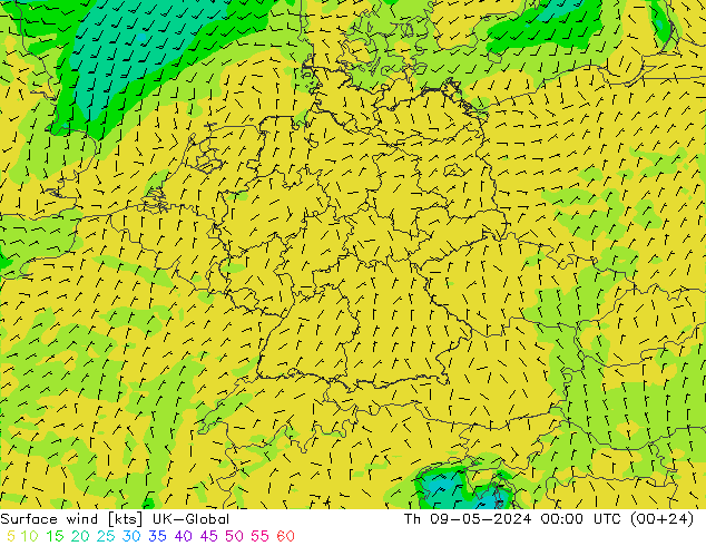 风 10 米 UK-Global 星期四 09.05.2024 00 UTC