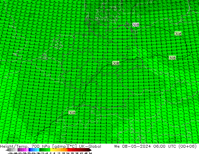 Yükseklik/Sıc. 700 hPa UK-Global Çar 08.05.2024 06 UTC