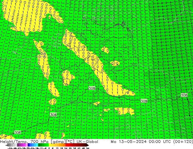 Hoogte/Temp. 700 hPa UK-Global ma 13.05.2024 00 UTC