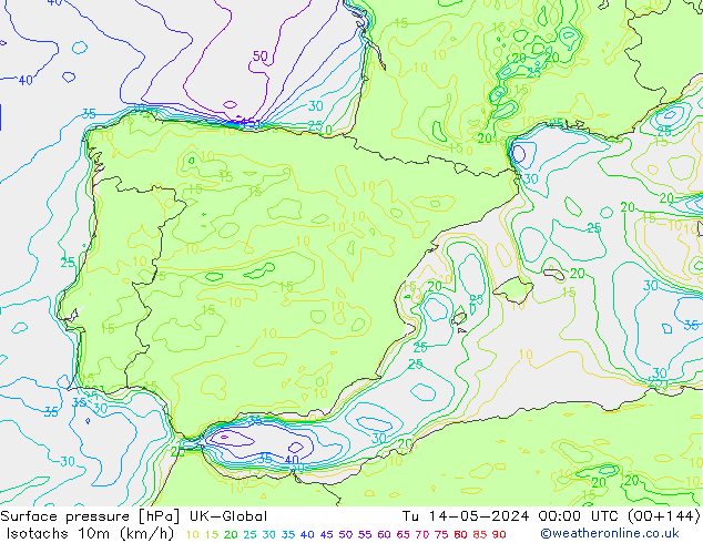 Eşrüzgar Hızları (km/sa) UK-Global Sa 14.05.2024 00 UTC