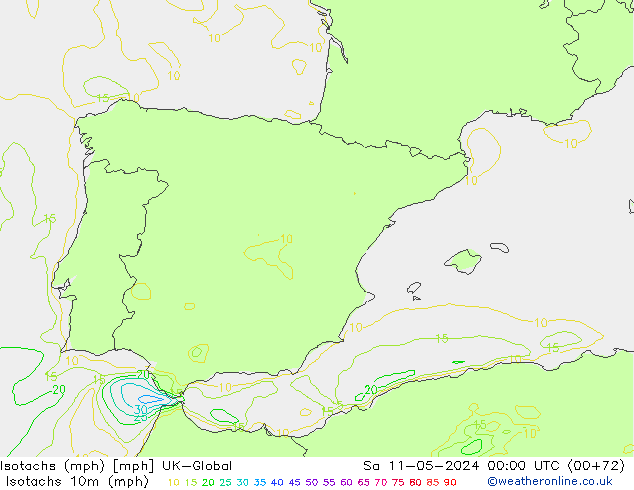 Isotachs (mph) UK-Global  11.05.2024 00 UTC