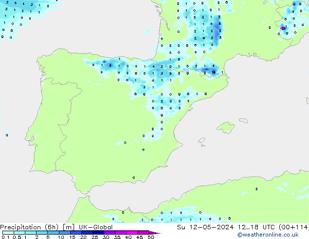 Precipitación (6h) UK-Global dom 12.05.2024 18 UTC