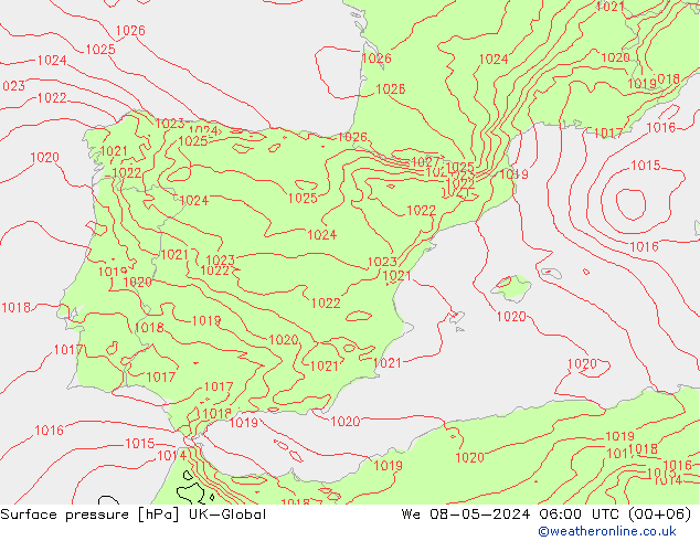 Yer basıncı UK-Global Çar 08.05.2024 06 UTC