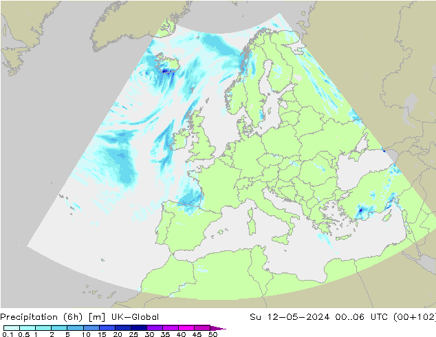 Precipitation (6h) UK-Global Su 12.05.2024 06 UTC