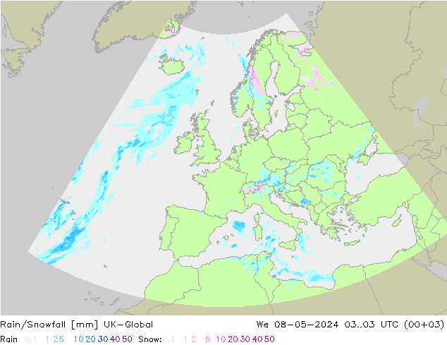 Rain/Snowfall UK-Global 星期三 08.05.2024 03 UTC