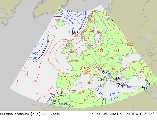 地面气压 UK-Global 星期四 09.05.2024 00 UTC
