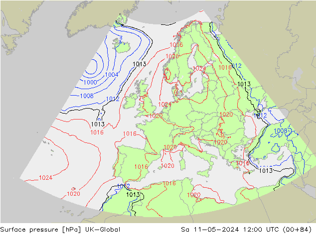 pression de l'air UK-Global sam 11.05.2024 12 UTC