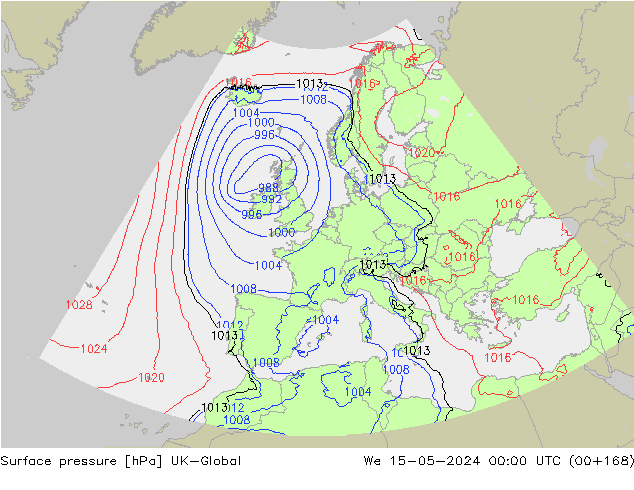 地面气压 UK-Global 星期三 15.05.2024 00 UTC