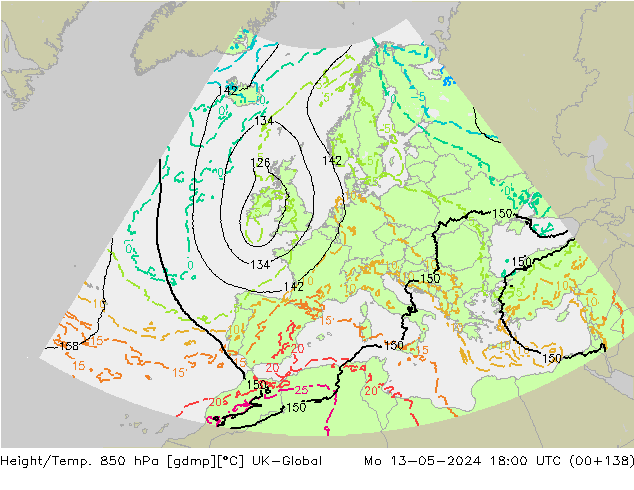Height/Temp. 850 hPa UK-Global Mo 13.05.2024 18 UTC