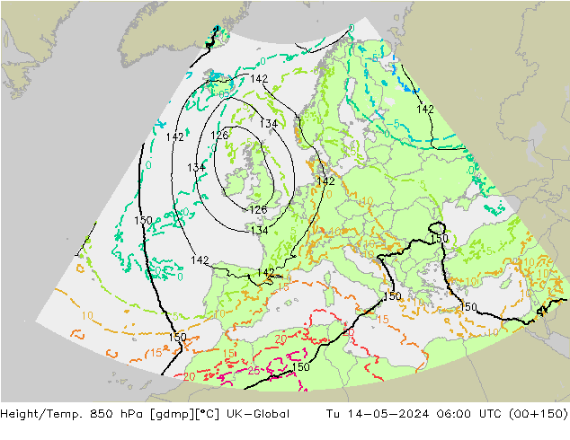 Yükseklik/Sıc. 850 hPa UK-Global Sa 14.05.2024 06 UTC