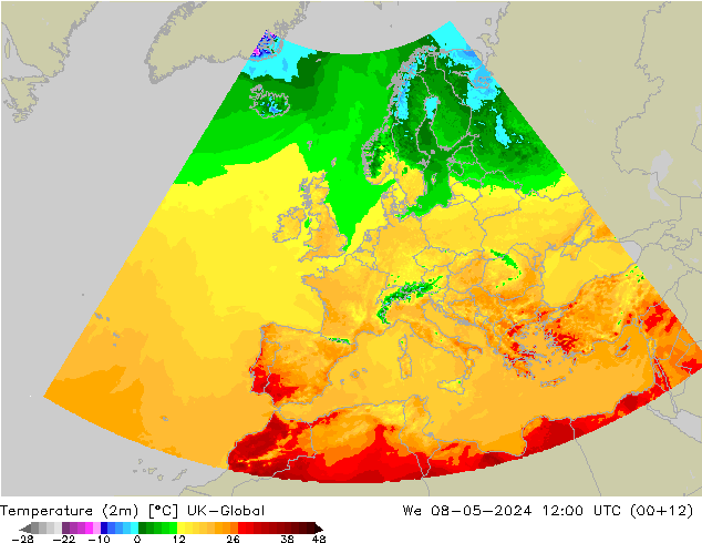 Temperaturkarte (2m) UK-Global Mi 08.05.2024 12 UTC