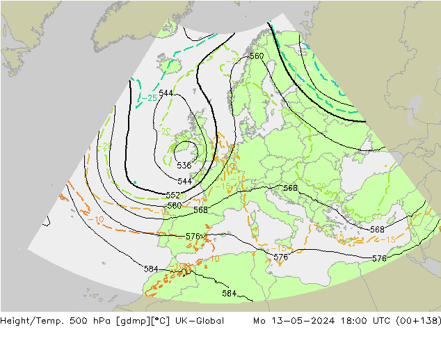 Height/Temp. 500 hPa UK-Global Mo 13.05.2024 18 UTC
