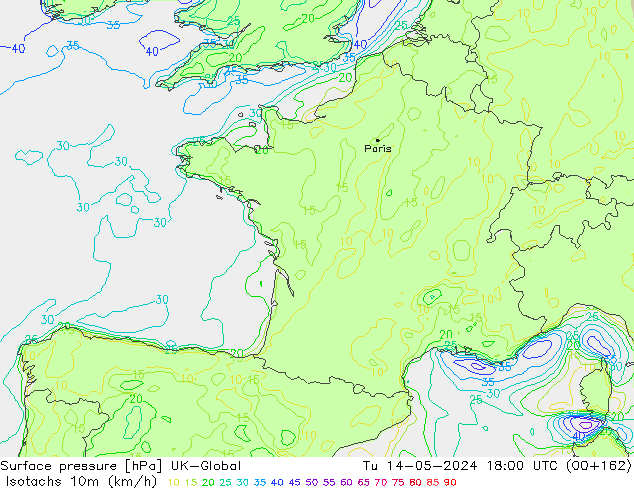 Eşrüzgar Hızları (km/sa) UK-Global Sa 14.05.2024 18 UTC