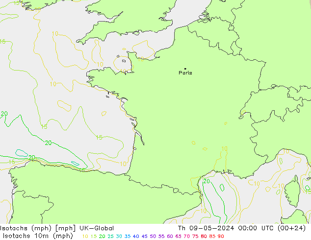 Isotachen (mph) UK-Global do 09.05.2024 00 UTC