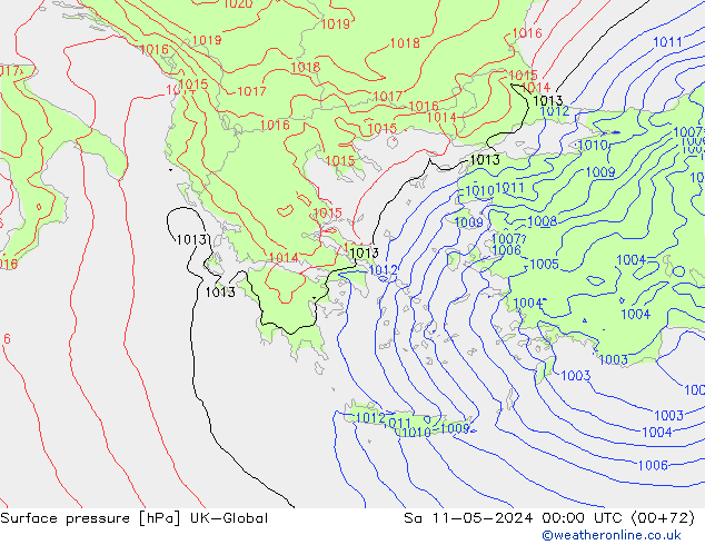 Pressione al suolo UK-Global sab 11.05.2024 00 UTC