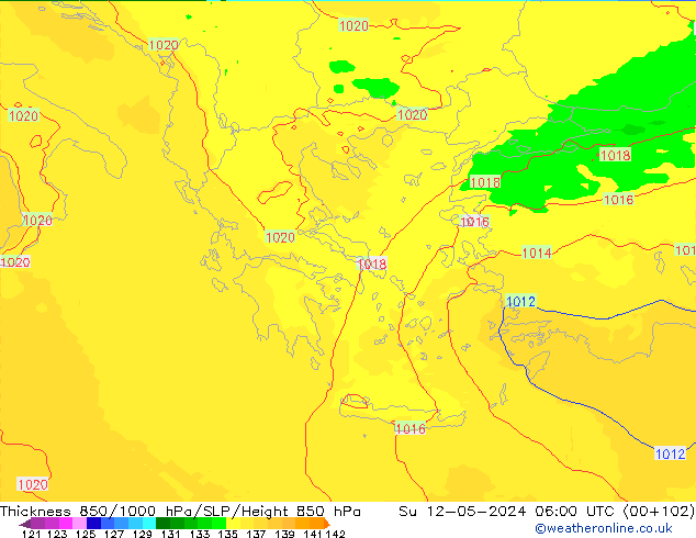 Thck 850-1000 hPa UK-Global Dom 12.05.2024 06 UTC