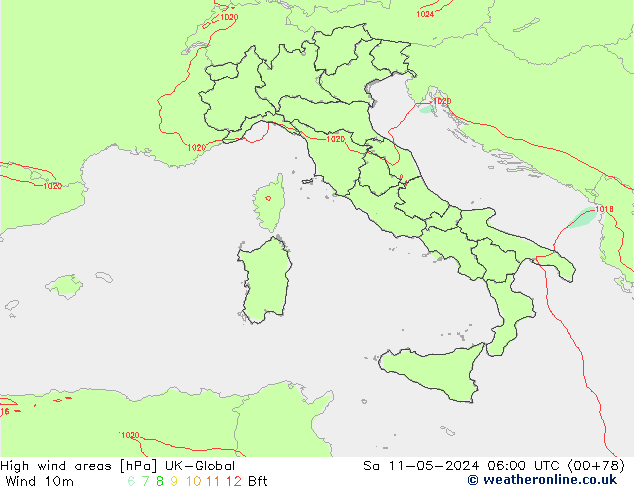 High wind areas UK-Global So 11.05.2024 06 UTC